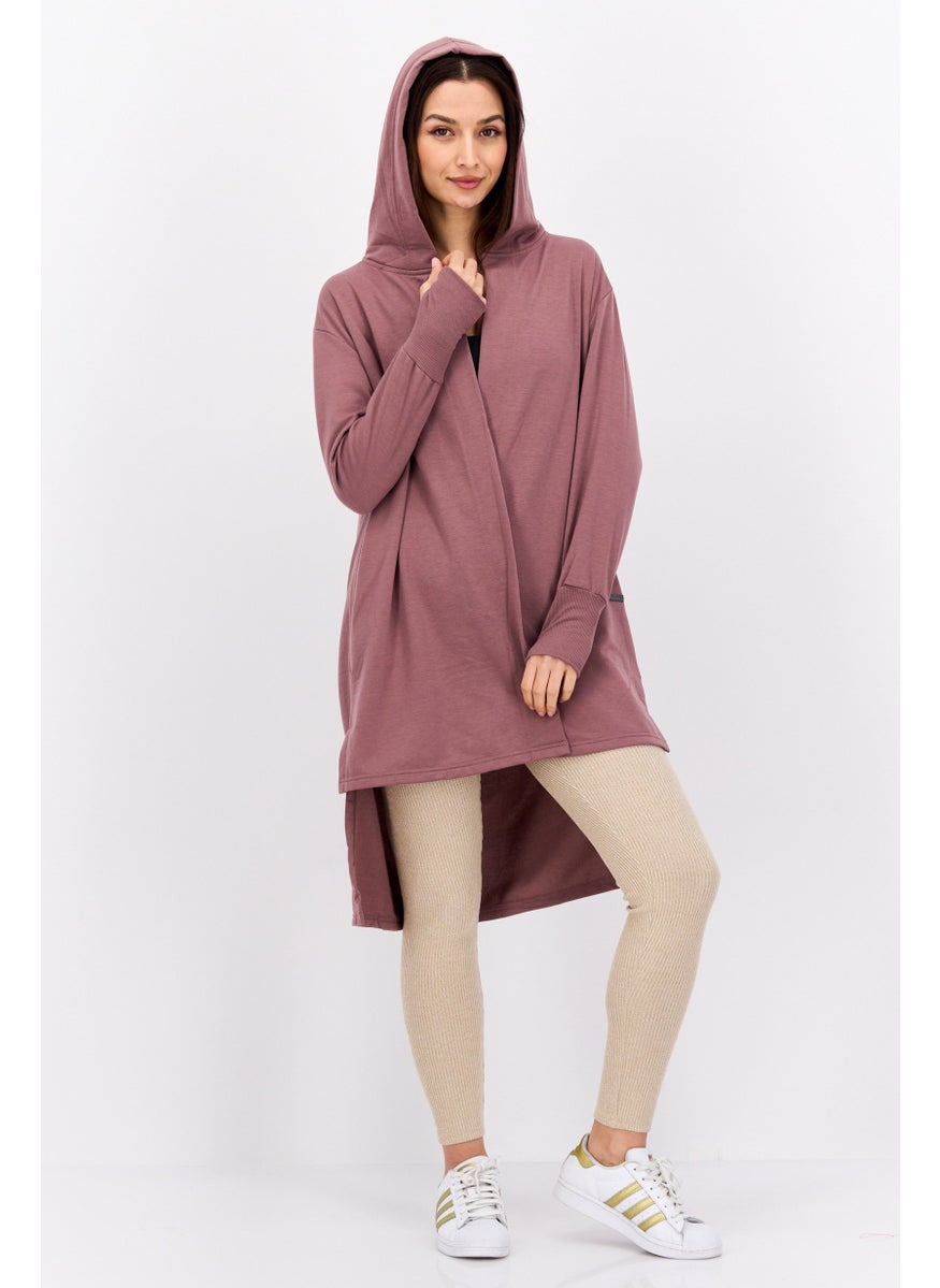 NINE WEST Women Hood Neck Brand Logo Cardigan, Mauve  - Image 1