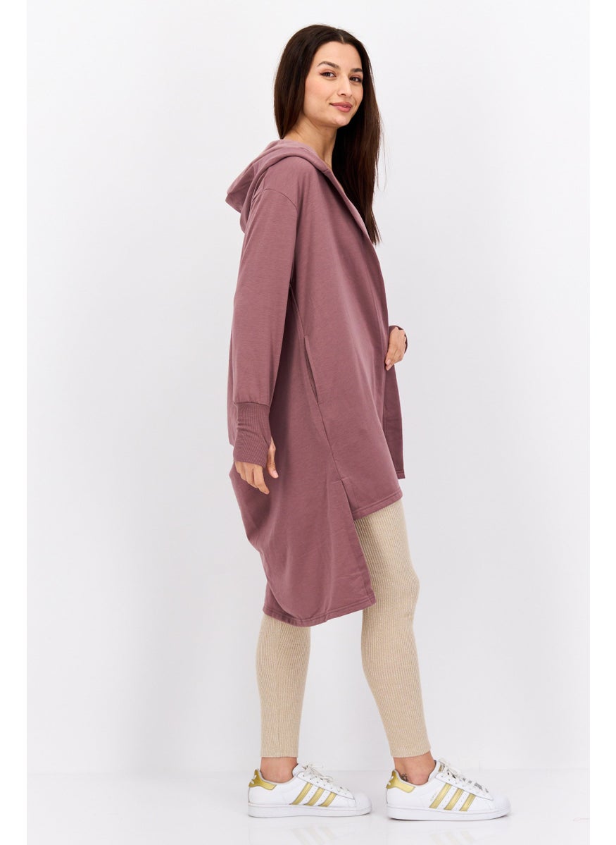 NINE WEST Women Hood Neck Brand Logo Cardigan, Mauve  - Image 3