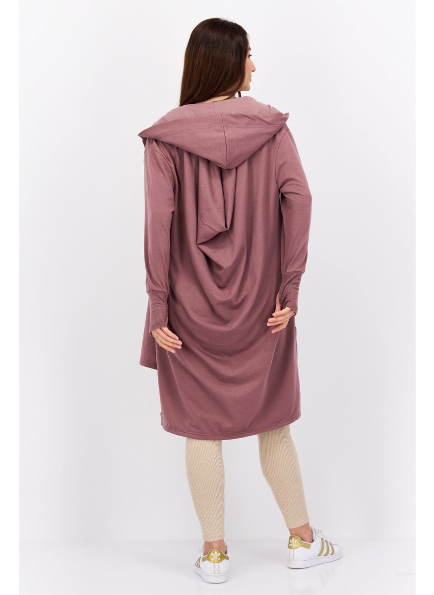 NINE WEST Women Hood Neck Brand Logo Cardigan, Mauve  - Image 4