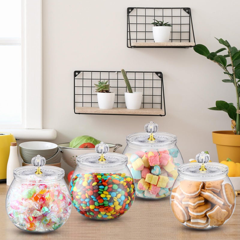 Nuogo 4 Pcs Candy and Cookie Jars with Lids 30/42/64/80/90 Oz Clear Plastic Cookie Container Candy Jars Large Airtight Apothecary Storage Organization for Wedding Home Kitchen Bar(30 oz) - Image 3