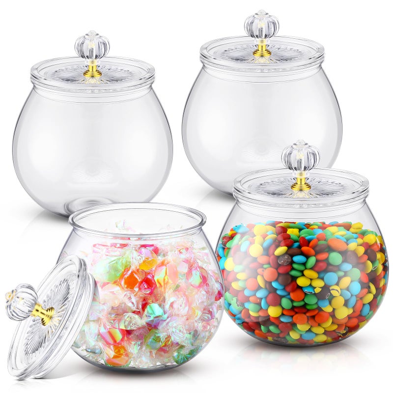 Nuogo 4 Pcs Candy and Cookie Jars with Lids 30/42/64/80/90 Oz Clear Plastic Cookie Container Candy Jars Large Airtight Apothecary Storage Organization for Wedding Home Kitchen Bar(30 oz) - Image 1