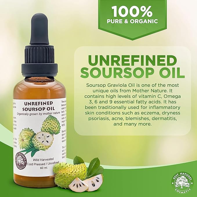 Best Nature's Cosmetics Virgin Soursop Graviola Guanabana Oil organic undiluted cold pressed unrefined 2 fl oz - Image 5
