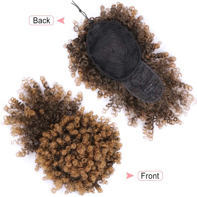 ENTRANCED STYLES Afro Puff Drawstring Ponytail for Black Women, Short Curly Puff Ponytail with Bangs Clip in Wrap Updo Hairpiece for Women(#T30) - Image 3