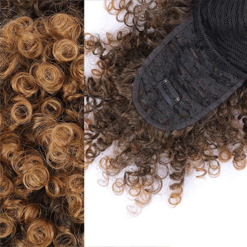 ENTRANCED STYLES Afro Puff Drawstring Ponytail for Black Women, Short Curly Puff Ponytail with Bangs Clip in Wrap Updo Hairpiece for Women(#T30) - Image 5