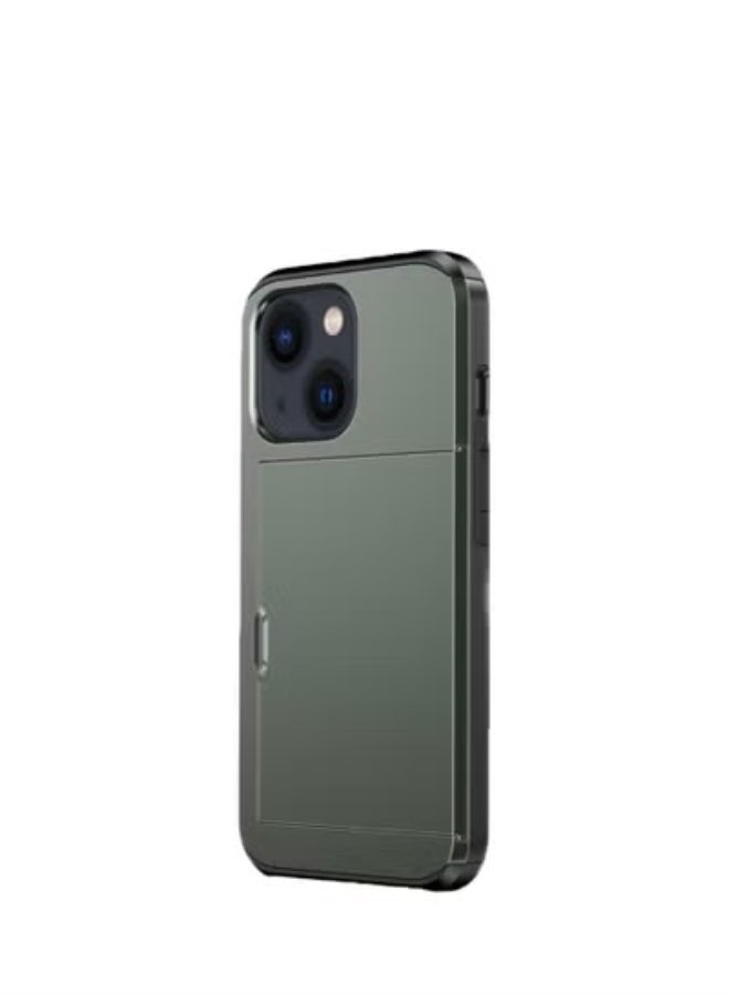 GULFLINK iPhone 15 Case with Card Holder Heavy Duty Protective Dual Layer Shockproof Hidden Card Slot Wallet Case Green - Image 4