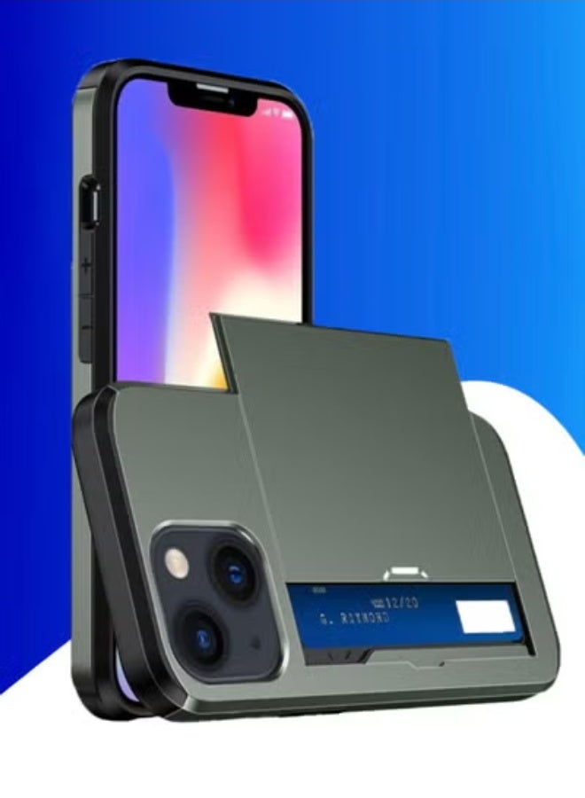 GULFLINK iPhone 15 Case with Card Holder Heavy Duty Protective Dual Layer Shockproof Hidden Card Slot Wallet Case Green - Image 5