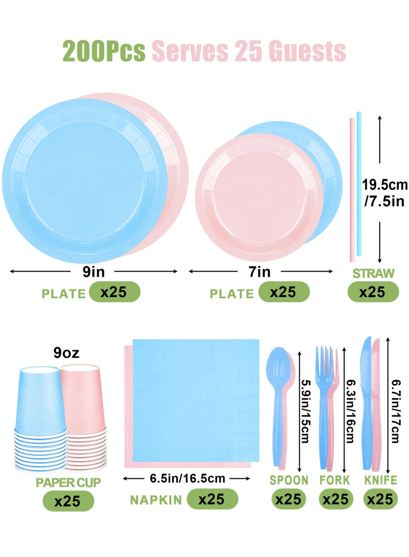 HomarKet 200 Pcs Disposable Paper Plates and Napkins,25 Guest Party Supplies Dinnerware Set Include Scalloped Plates Paper Napkin Cup Straw Plastic Spoon Fork Knive for Party,Wedding, - Image 2