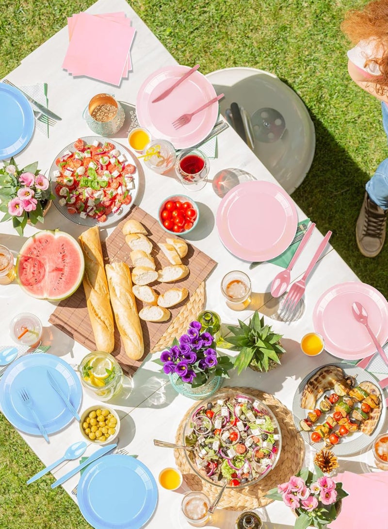 HomarKet 200 Pcs Disposable Paper Plates and Napkins,25 Guest Party Supplies Dinnerware Set Include Scalloped Plates Paper Napkin Cup Straw Plastic Spoon Fork Knive for Party,Wedding, - Image 5