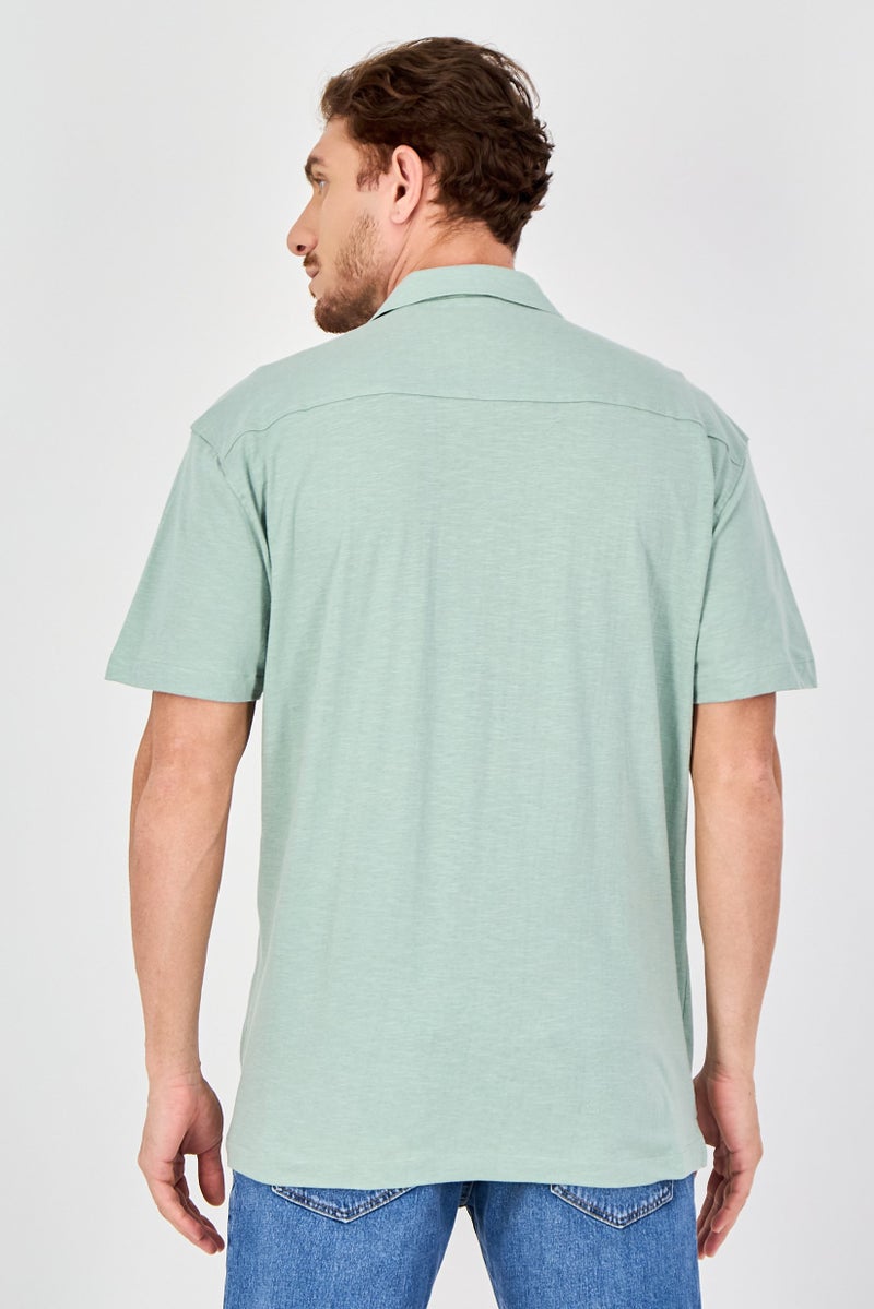 Report Collection Men Regular  Fit Heather Short Sleeve Casual Shirt, Sage - Image 4