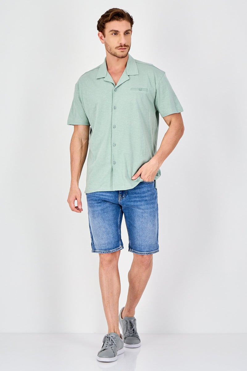 Report Collection Men Regular  Fit Heather Short Sleeve Casual Shirt, Sage - Image 3