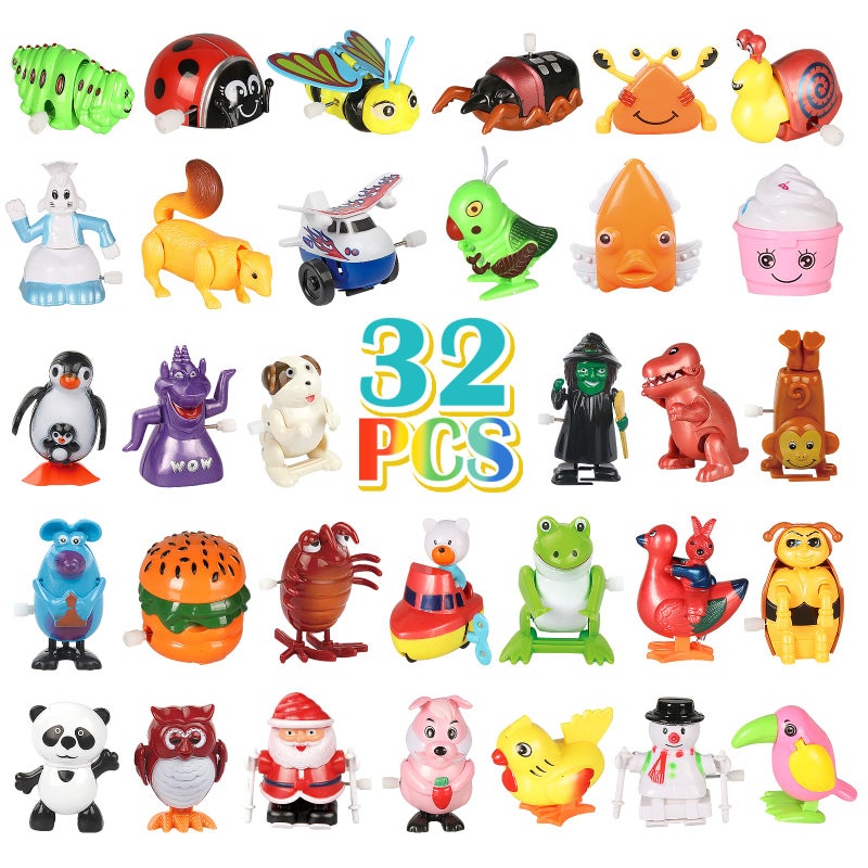 CIUGEO 32 PCS Assorted Wind-up Toys for Kids, Bulk Windup Animals Walking Jumping Swimming Flipping Clockwork Toys Stocking Stuffers for Kids, Easter Basket Stuffer - Image 1