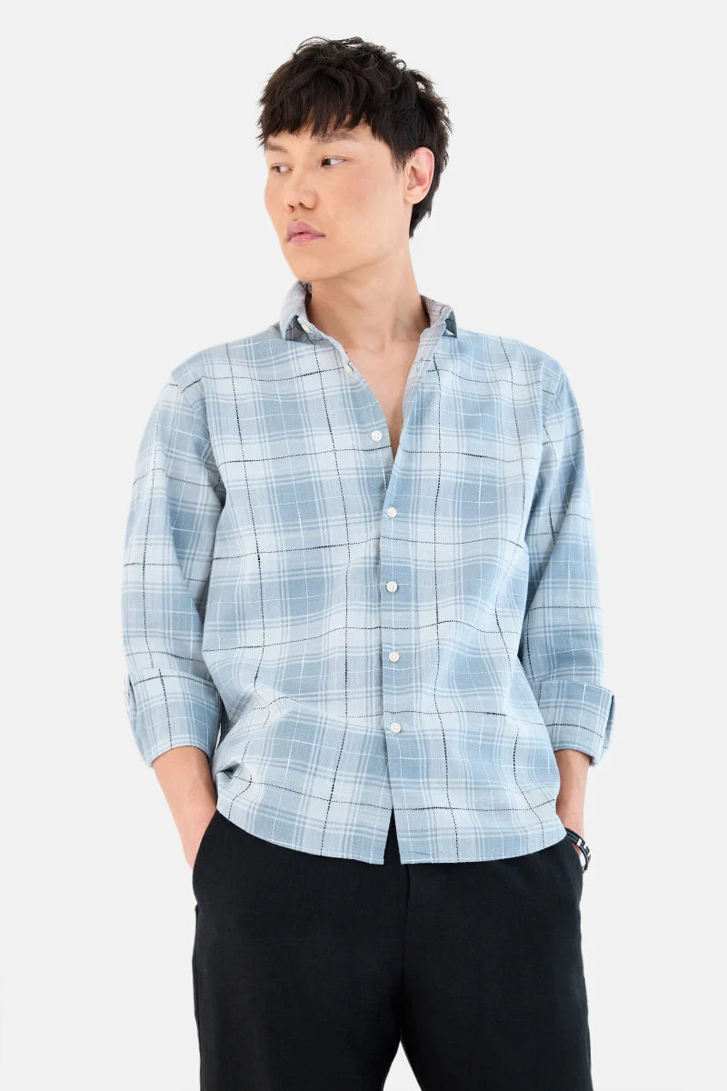 SNITCH Light Grey Checkered Long Sleeve Regular Fit Shirt