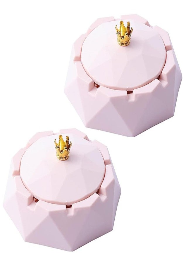 Rosojodg 2PC Pink Stainless Steel Ashtray with Lids, Windproof, Desktop Smoking-Ash Tray Cigarettes Ashtray for Indoor or Outdoor Use, Ash Holder for Smokers, for Home, Office Decoration, - Image 1