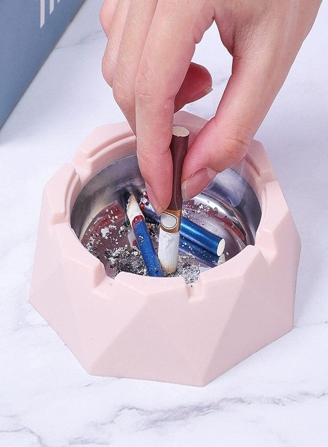 Rosojodg 2PC Pink Stainless Steel Ashtray with Lids, Windproof, Desktop Smoking-Ash Tray Cigarettes Ashtray for Indoor or Outdoor Use, Ash Holder for Smokers, for Home, Office Decoration, - Image 4