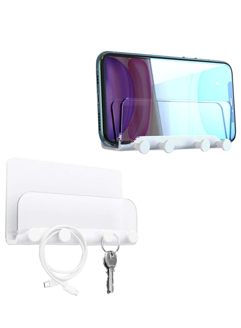 SYOSI Wall Mount Phone Holder,Phone Holder,Wall Key Hooks Adhesive Holder,Adhesive Kitchen Wall Mount for Smartphones,Phone Wall Mount for Bedroom,Kitchen and Living Room - Image 1