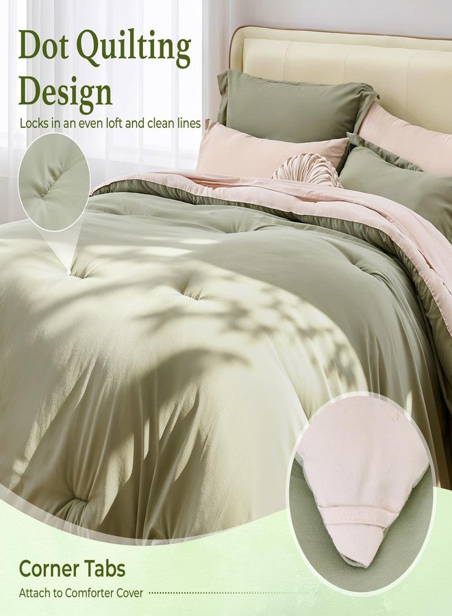 BDEUS 7 Pieces Comforter Set Queen Size, Reversible Oatmeal & Sage Green Bedding Set, Soft Brushed Microfiber Comforter with Flat Sheet, Fitted Sheet, Pillowcases & Shams, 88"X88" - Image 5