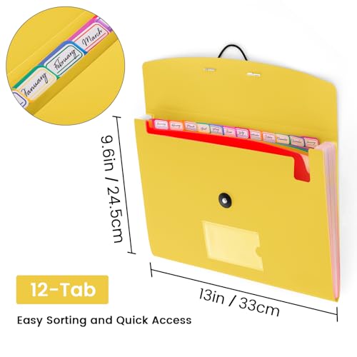RIEJIN 13 Pocket Accordion File Organizer with Elastic Closure, Expanding File Folder for Letter Size A4 Papers, Ideal for Home, Office Supplies, College Essentials - Yellow - Image 2