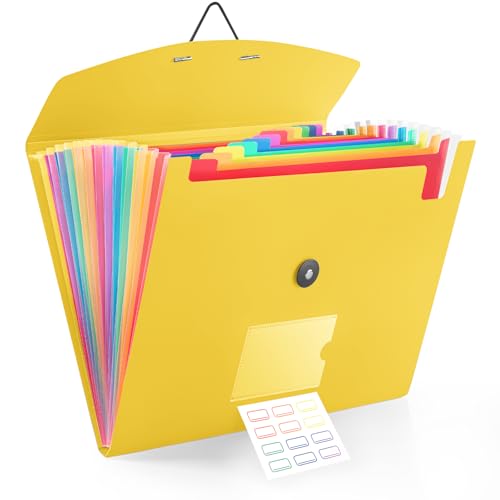 RIEJIN 13 Pocket Accordion File Organizer with Elastic Closure, Expanding File Folder for Letter Size A4 Papers, Ideal for Home, Office Supplies, College Essentials - Yellow - Image 1
