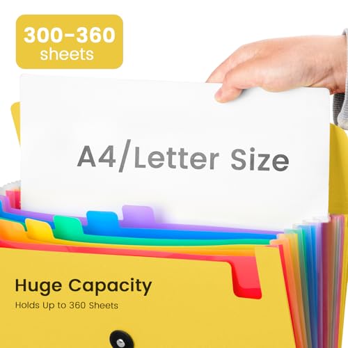 RIEJIN 13 Pocket Accordion File Organizer with Elastic Closure, Expanding File Folder for Letter Size A4 Papers, Ideal for Home, Office Supplies, College Essentials - Yellow - Image 5