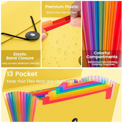 RIEJIN 13 Pocket Accordion File Organizer with Elastic Closure, Expanding File Folder for Letter Size A4 Papers, Ideal for Home, Office Supplies, College Essentials - Yellow - Image 3
