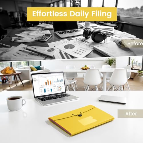 RIEJIN 13 Pocket Accordion File Organizer with Elastic Closure, Expanding File Folder for Letter Size A4 Papers, Ideal for Home, Office Supplies, College Essentials - Yellow - Image 4