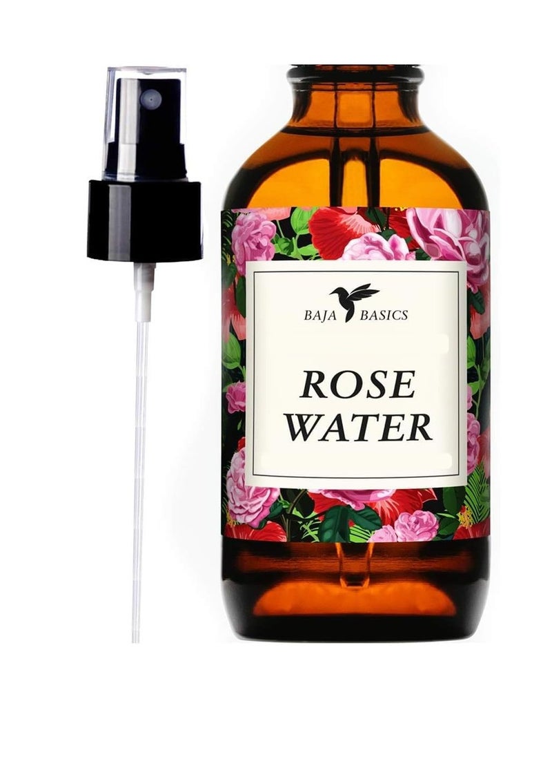 Baja Basics - Rose Water Spray Facial Toner by Baja Basics for Skin, Hair and Aromatherapy Large 4oz - Image 1