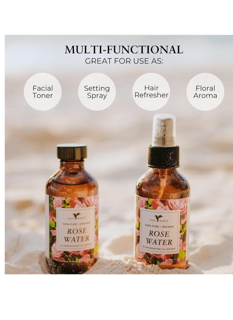 Baja Basics - Rose Water Spray Facial Toner by Baja Basics for Skin, Hair and Aromatherapy Large 4oz - Image 1