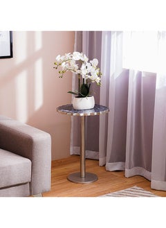 DANUBE HOME Florian Round Metal End Table  Multifunctional Living Room Table Side Table Modern Design Furniture For HomeL 45x45x62 cm Blue/Brushed Silver  - Image 1