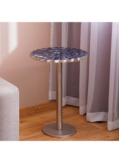 DANUBE HOME Florian Round Metal End Table  Multifunctional Living Room Table Side Table Modern Design Furniture For HomeL 45x45x62 cm Blue/Brushed Silver  - Image 2