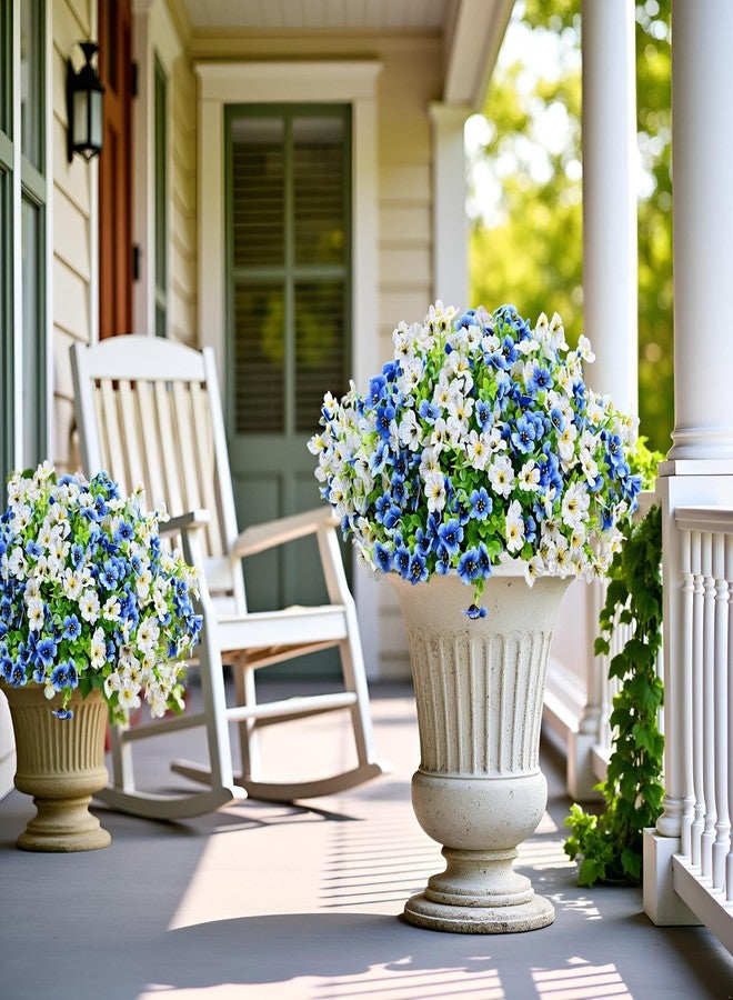 LADADA 6 Bundles Artificial Fake Flowers，Fake Blue Silk Daisy with Eucalyptus for Planter Pot UV Resistant Realistic for Outside Porch Home Patio Garden Decoration (White Blue) - Image 4
