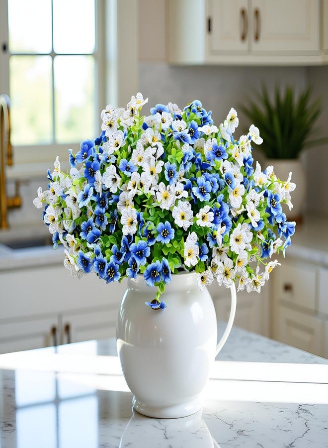 LADADA 6 Bundles Artificial Fake Flowers，Fake Blue Silk Daisy with Eucalyptus for Planter Pot UV Resistant Realistic for Outside Porch Home Patio Garden Decoration (White Blue) - Image 3
