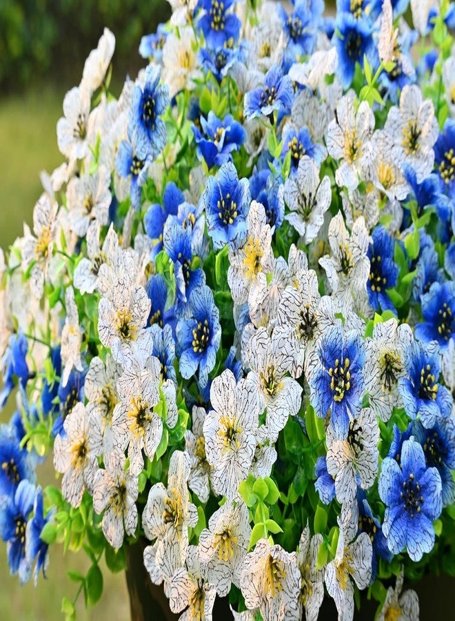 LADADA 6 Bundles Artificial Fake Flowers，Fake Blue Silk Daisy with Eucalyptus for Planter Pot UV Resistant Realistic for Outside Porch Home Patio Garden Decoration (White Blue) - Image 2