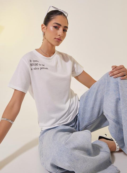 Slogan Print Round Neck Short Sleeve T-Shirt