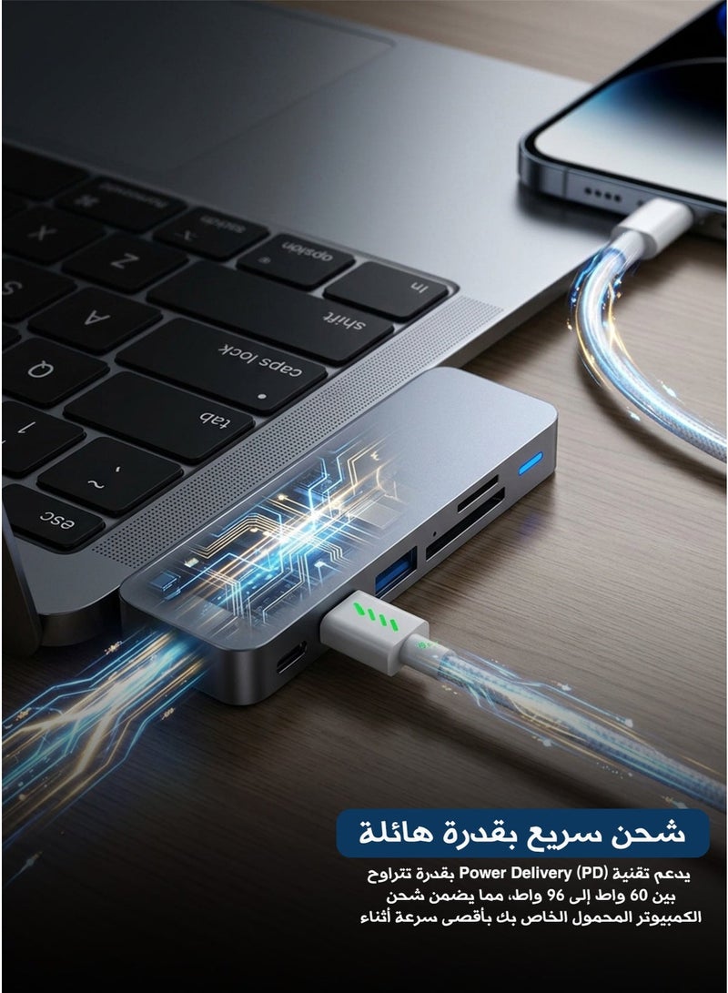 Yesido HB10 Magnetic 6-in-1 Central Hub & Adapter, USB-C to HDMI & USB 3.0, SD/Micro SD Card Reader, Compatible with MacBook & Tablets, High-Speed Data Transfer, Sleek Silver Design - Image 2