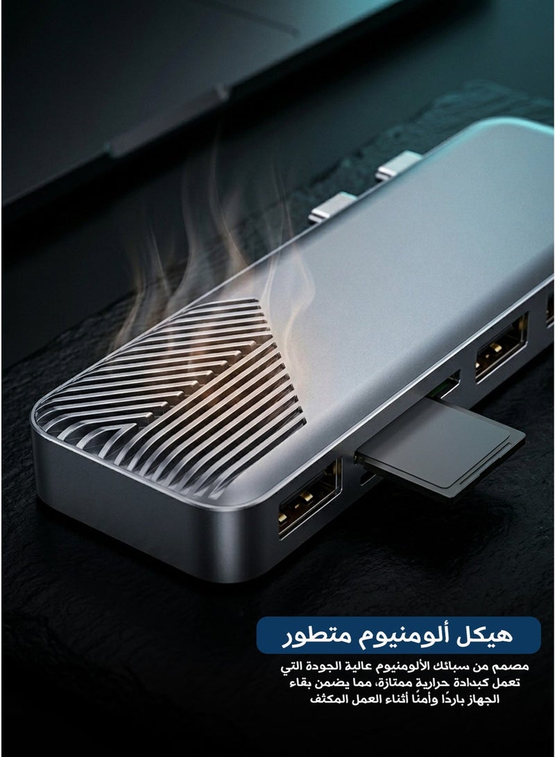 Yesido HB10 Magnetic 6-in-1 Central Hub & Adapter, USB-C to HDMI & USB 3.0, SD/Micro SD Card Reader, Compatible with MacBook & Tablets, High-Speed Data Transfer, Sleek Silver Design - Image 3