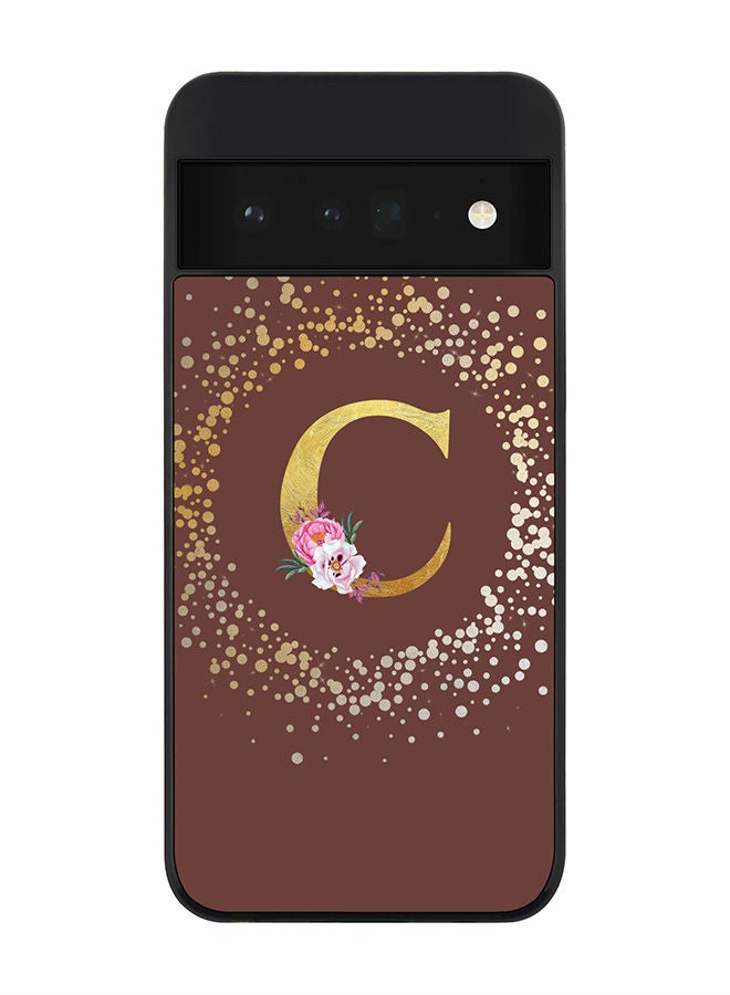 Stylizedd Rugged Black edge case for Google Pixel 6 Pro 5G Slim fit Soft Case Flexible Rubber Edges Anti Drop TPU Gel Thin Cover - Custom Monogram Initial Letter Floral Pattern Alphabet - C (Brown ) - Image 1