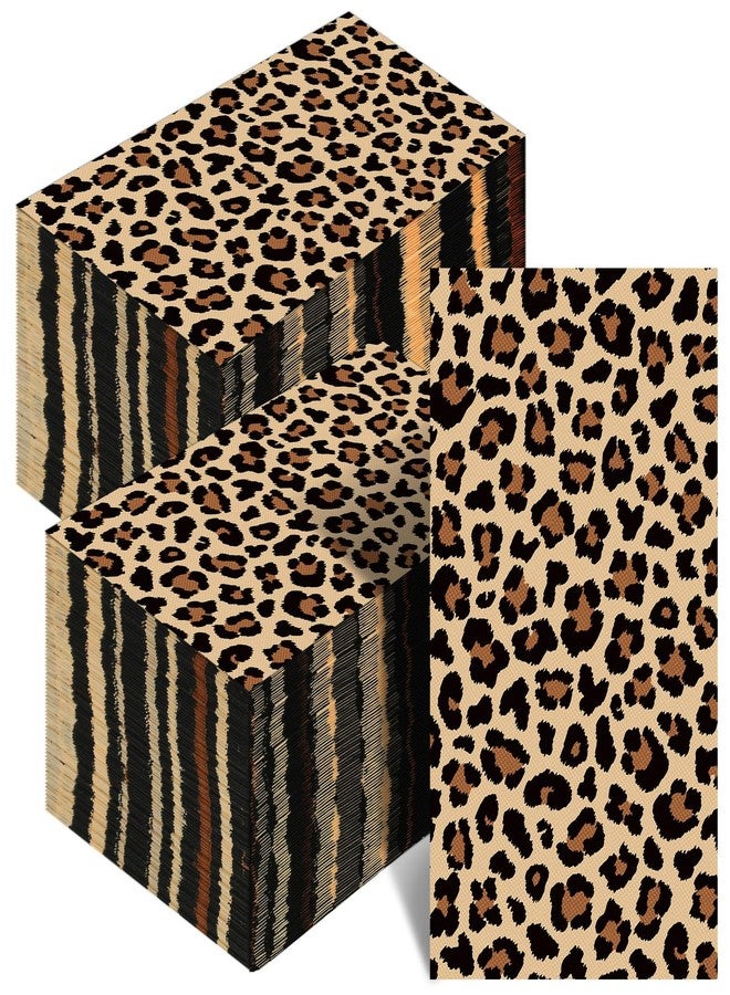 Zonon مناديل ضيوف بطبعة النمر من زونون 200 قطعة مناديل يدوية قابلة للتخلص منها للضيوف من أجل الحمام والحفلات والعشاء وزينة مناديل ورقية لحفلات الزفاف وحفلات استقبال الأطفال والمطاعم (بني) - Image 1