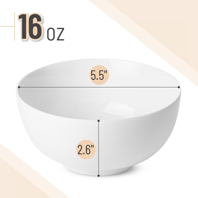 Brew To A Tea BTaT- White Soup Bowls Set of 12, 16 Ounces, Porcelain Dishes for Soup, Rice, Salad, Noodle, Microwave, Oven, Freezer & Dishwasher Safe, Deep White Cereal Bowls for Kitchen - Image 3