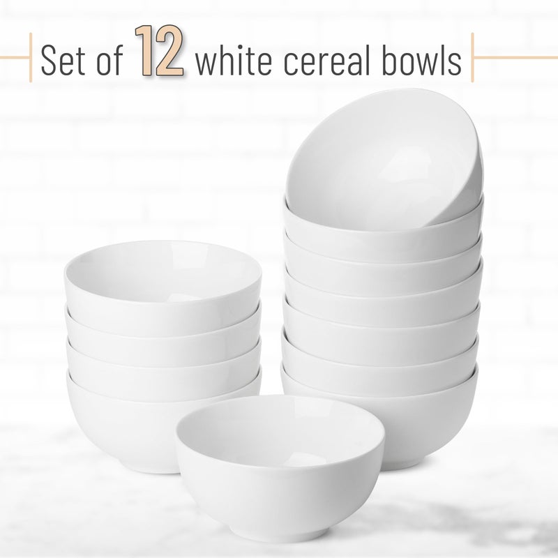 Brew To A Tea BTaT- White Soup Bowls Set of 12, 16 Ounces, Porcelain Dishes for Soup, Rice, Salad, Noodle, Microwave, Oven, Freezer & Dishwasher Safe, Deep White Cereal Bowls for Kitchen - Image 2