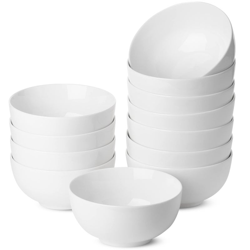 Brew To A Tea BTaT- White Soup Bowls Set of 12, 16 Ounces, Porcelain Dishes for Soup, Rice, Salad, Noodle, Microwave, Oven, Freezer & Dishwasher Safe, Deep White Cereal Bowls for Kitchen - Image 1