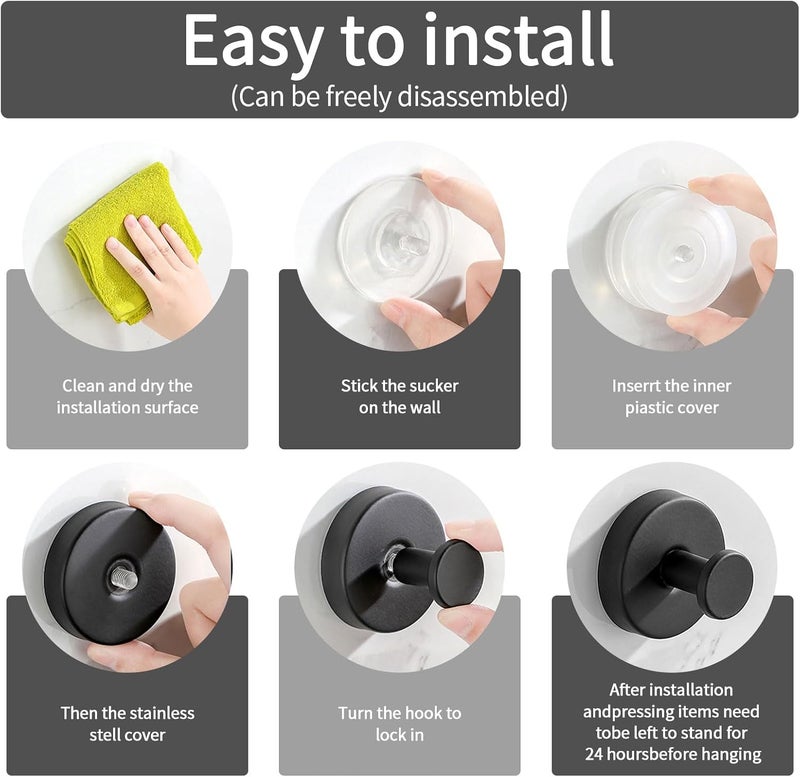 Getaria Shower Suction Cup Hooks, Heavy Duty Bathroom Wall Hooks for Towels, Robes, Loofahs, Removable Metal Hook for Tile Glass Mirror, No Drill (4, Silver) - Image 4