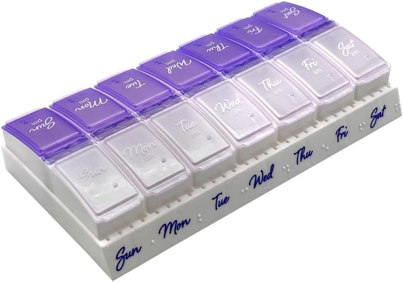 Ezy Dose Ezy Dose Weekly (7-Day) Pill Case, Medicine Planner, Vitamin Organizer, 2 Times a Day AM/PM, Small Pop-out Compartments, Arthritis Friendly, Easy to Use, Pearlescent and Lavender Lids, BPA Free 