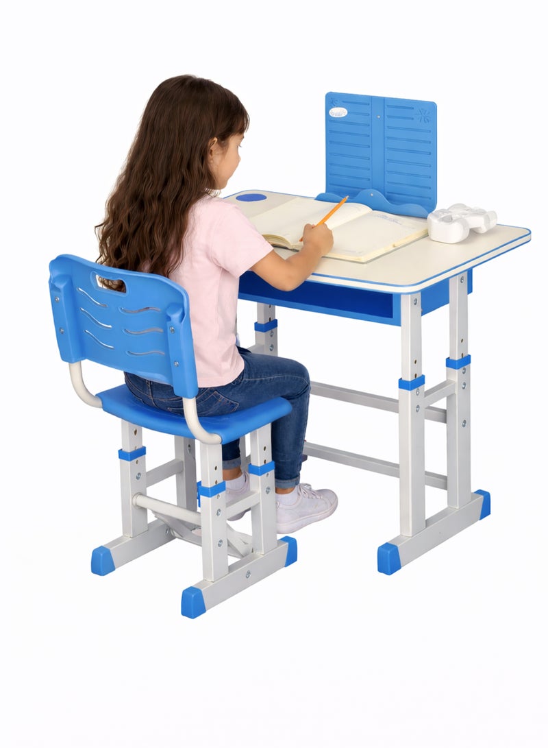 دي بلو مجموعة مكتب دراسة وكرسي للأطفال قابلة للتعديل، طاولة تعليمية بتصميم مريح، بناء آمن، مساحة تخزين كبيرة، مثالية للتعلم المنزلي، إبداع الحضانة الذي ينمو مع طفلك - Image 1