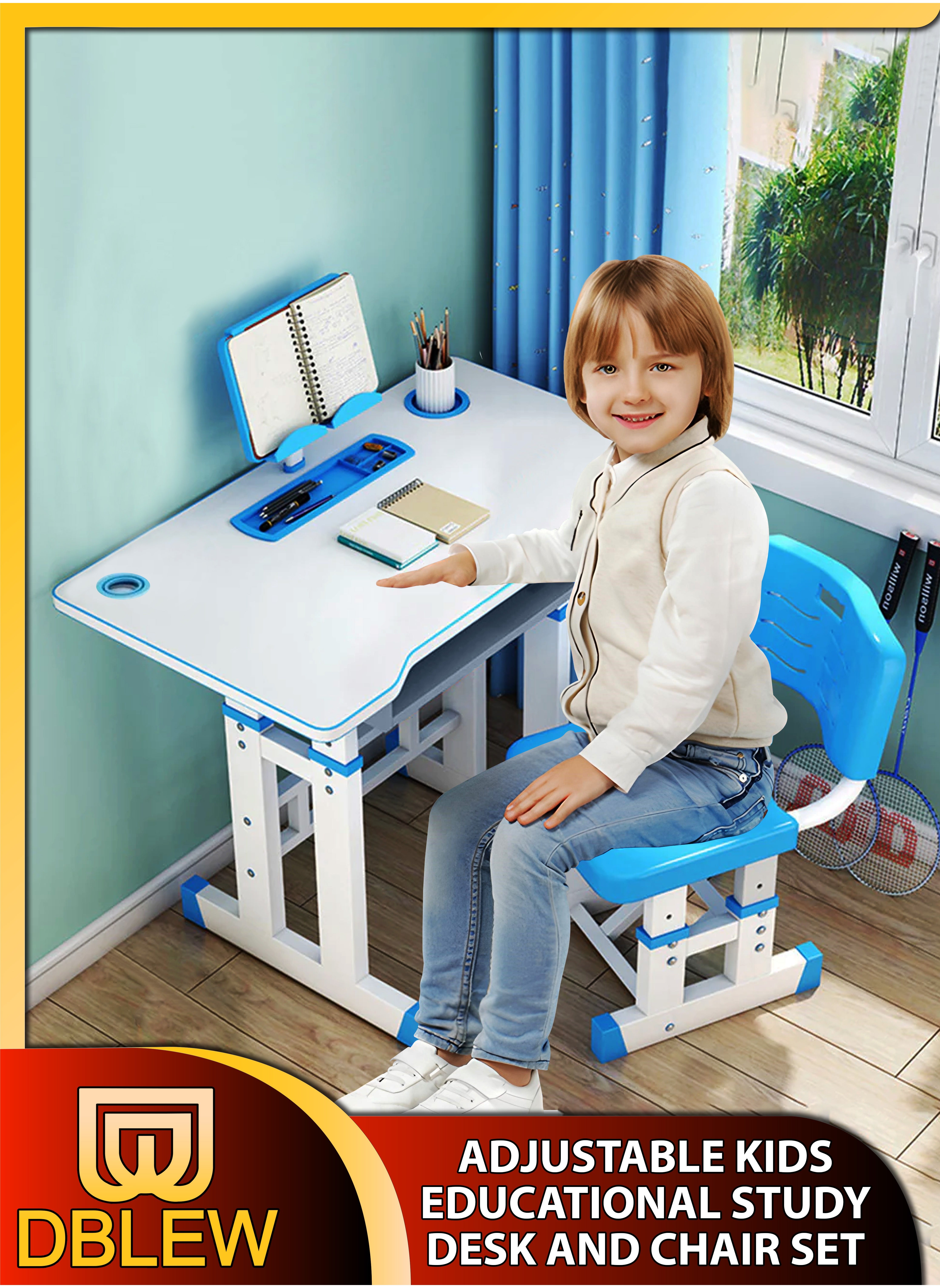 DBLEW Adjustable Kids Study Desk And Chair Set Educational Table with Ergonomic Design Safe Construction Ample Storage Ideal for Home Learning Nursery Creativity Growing with Your Baby Child UAE Dubai...