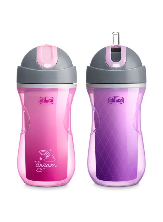 Chicco Flip-Top Straw Cup 9oz | Insulated Toddler Sippy Cup with Soft Silicone Straw | No-Spill Valve | Easy-Clean | BPA-Free | 2pk | For Ages 12+ Months | Dream Pink/Purple - Image 1