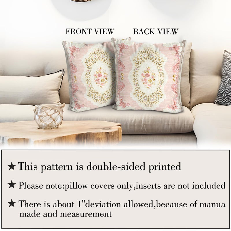 BUAEL Boho Floral Throw Pillow Covers 18x18 inch Set of 2,Pink Boho Rug Geometric Floral Pattern Decor Double Sided Pattern Cushion Cover Soft Pillow Case Living Sofa Room Bed Square Pillow Cover - Image 3
