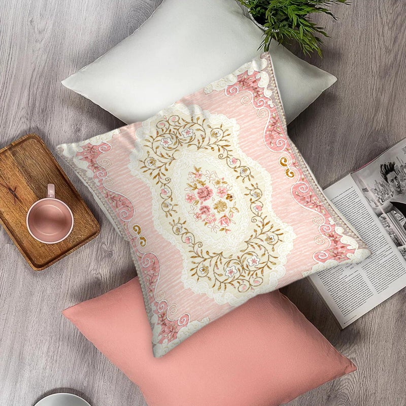 BUAEL Boho Floral Throw Pillow Covers 18x18 inch Set of 2,Pink Boho Rug Geometric Floral Pattern Decor Double Sided Pattern Cushion Cover Soft Pillow Case Living Sofa Room Bed Square Pillow Cover - Image 4