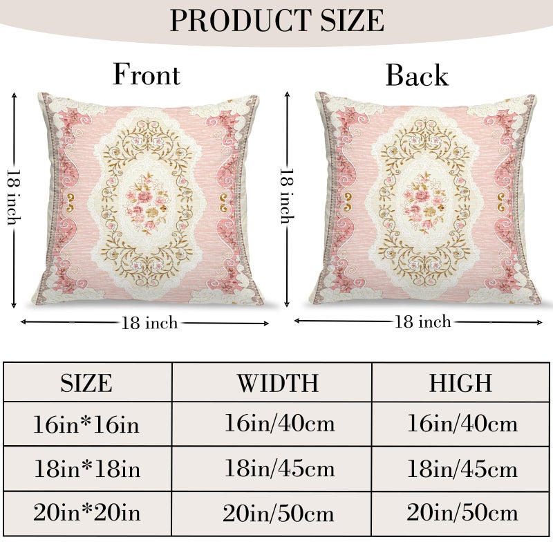 BUAEL Boho Floral Throw Pillow Covers 18x18 inch Set of 2,Pink Boho Rug Geometric Floral Pattern Decor Double Sided Pattern Cushion Cover Soft Pillow Case Living Sofa Room Bed Square Pillow Cover - Image 2