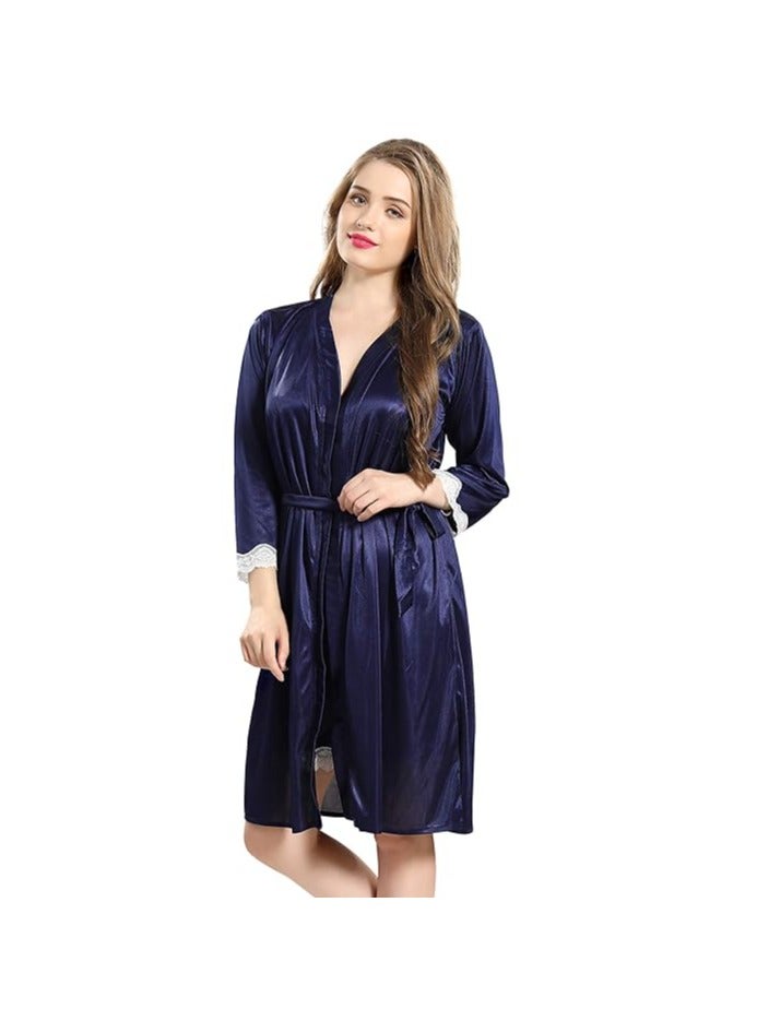 Accessorize Kingdom Women Satin Short Nighty with Lace & Robe  - Image 5