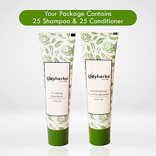 Clayherbs Pack-50 (22ml) Bulk Hotel Amenities | Toileties For Hospitality | Travel Size Mini Shampoo and Conditioner | Hotel Shampoo | Nourishing | Biodegradable Shampoo | Supplies for Guests | 22ml Tubes | 25pc Shampoo/ 25pc Conditioner - Image 2